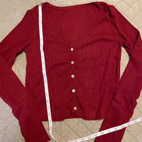 NWT - OGL Wide Rib V-Neck Cardigan - Deep Red - Picture 2 of 5